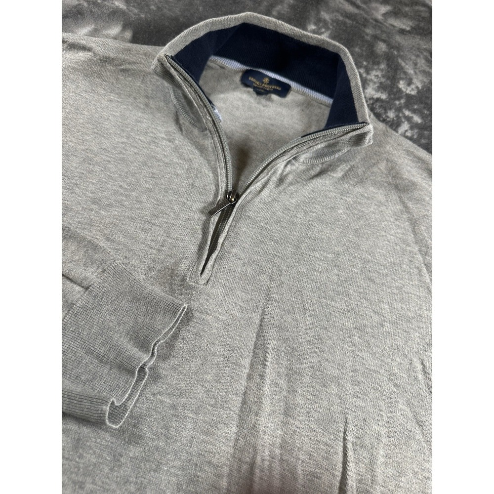 Brooks Brothers MENS XL Supima Cotton Quarter Zip Sweater Gray  Pullover